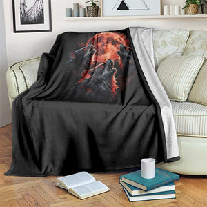 Majestic Three Wolves Howling at Red Blood Moon Graphic Throw Blanket Wild Nature with Celestial Astronomy TS02 Print Your Wear