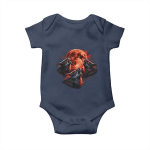 Majestic Three Wolves Howling at Red Blood Moon Graphic Baby Onesie Wild Nature with Celestial Astronomy TS02 Navy Print Your Wear