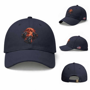 Majestic Three Wolves Howling at Red Blood Moon Graphic Baseball Cap Wild Nature with Celestial Astronomy TS02 Baseball Cap Universal Fit Navy Print Your Wear