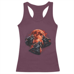 Majestic Three Wolves Howling at Red Blood Moon Graphic Racerback Tank Top Wild Nature with Celestial Astronomy TS02 Maroon Print Your Wear