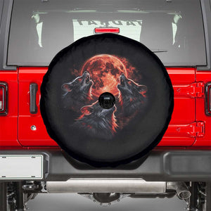 Majestic Three Wolves Howling at Red Blood Moon Graphic Spare Tire Cover Wild Nature with Celestial Astronomy TS02 Black Print Your Wear