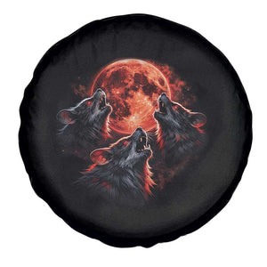 Majestic Three Wolves Howling at Red Blood Moon Graphic Spare Tire Cover Wild Nature with Celestial Astronomy TS02 Print Your Wear