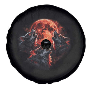 Majestic Three Wolves Howling at Red Blood Moon Graphic Spare Tire Cover Wild Nature with Celestial Astronomy TS02 Print Your Wear