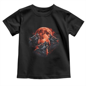 Majestic Three Wolves Howling at Red Blood Moon Graphic Toddler T Shirt Wild Nature with Celestial Astronomy TS02 Black Print Your Wear