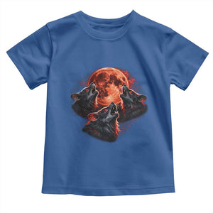 Majestic Three Wolves Howling at Red Blood Moon Graphic Toddler T Shirt Wild Nature with Celestial Astronomy TS02 Royal Blue Print Your Wear
