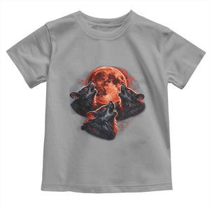 Majestic Three Wolves Howling at Red Blood Moon Graphic Toddler T Shirt Wild Nature with Celestial Astronomy TS02 Sport Gray Print Your Wear