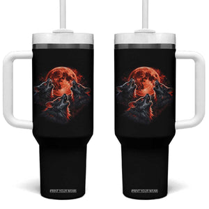 Majestic Three Wolves Howling at Red Blood Moon Graphic Tumbler With Handle Wild Nature with Celestial Astronomy TS02 One Size: 40 oz Black Print Your Wear