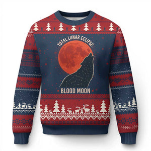 Total Lunar Eclipse March 3 2026 Ugly Christmas Sweater Constellation Wolf Souvenir Graphic TS02 Navy Red Print Your Wear