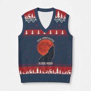 Total Lunar Eclipse March 3 2026 V-Neck Knit Sweater Vest Constellation Wolf Souvenir Graphic TS02 Navy Red Print Your Wear