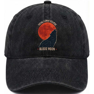 Total Lunar Eclipse March 3 2026 Washed Cotton Baseball Cap Constellation Wolf Souvenir Graphic TS02 Print Your Wear