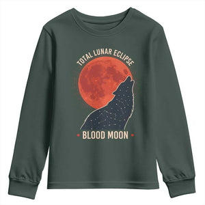 Total Lunar Eclipse March 3 2026 Youth Sweatshirt Constellation Wolf Souvenir Graphic TS02 Dark Forest Green Print Your Wear