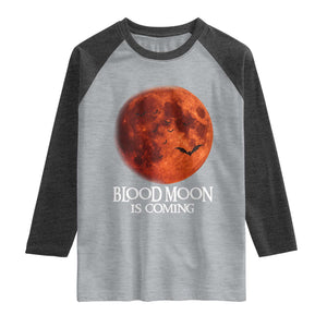 Blood Moon Is Coming Spooky Halloween Raglan Shirt Flying Bats Gothic Dark Horror Graphic TS02 Heather Gray Heather Charcoal Print Your Wear