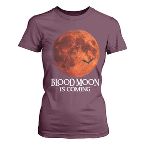 Blood Moon Is Coming Spooky Halloween T Shirt For Women Flying Bats Gothic Dark Horror Graphic TS02 Maroon Print Your Wear