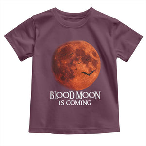 Blood Moon Is Coming Spooky Halloween Toddler T Shirt Flying Bats Gothic Dark Horror Graphic TS02 Maroon Print Your Wear
