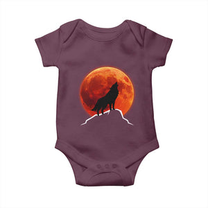 Howling Wolf Crimson Blood Moon Baby Onesie Mountain Wildlife Nature Graphic TS02 Maroon Print Your Wear