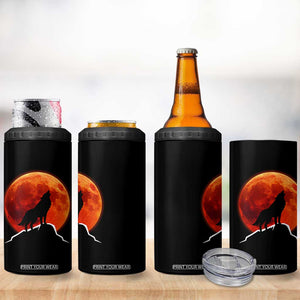 Howling Wolf Crimson Blood Moon 4 in 1 Can Cooler Tumbler Mountain Wildlife Nature Graphic TS02 Print Your Wear