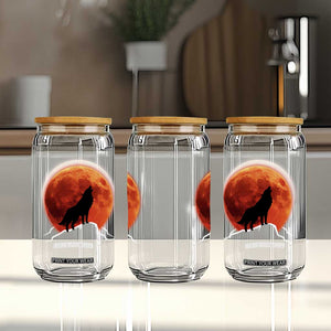 Howling Wolf Crimson Blood Moon Glass Can Mountain Wildlife Nature Graphic TS02 Print Your Wear