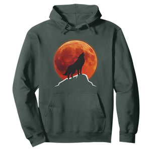 Howling Wolf Crimson Blood Moon Hoodie Mountain Wildlife Nature Graphic TS02 Dark Forest Green Print Your Wear
