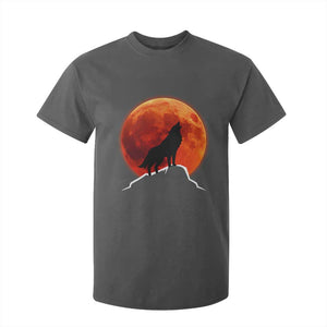Howling Wolf Crimson Blood Moon T Shirt For Kid Mountain Wildlife Nature Graphic TS02 Dark Heather Print Your Wear