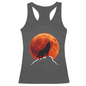 Howling Wolf Crimson Blood Moon Racerback Tank Top Mountain Wildlife Nature Graphic TS02 Dark Heather Print Your Wear