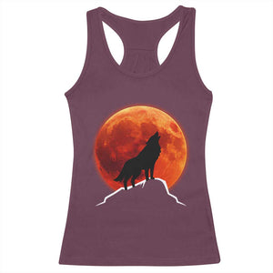 Howling Wolf Crimson Blood Moon Racerback Tank Top Mountain Wildlife Nature Graphic TS02 Maroon Print Your Wear
