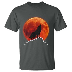 Howling Wolf Crimson Blood Moon T Shirt Mountain Wildlife Nature Graphic TS02 Dark Heather Print Your Wear
