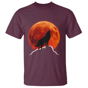 Howling Wolf Crimson Blood Moon T Shirt Mountain Wildlife Nature Graphic TS02 Maroon Print Your Wear