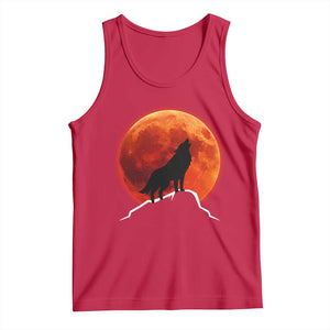 Howling Wolf Crimson Blood Moon Tank Top Mountain Wildlife Nature Graphic TS02 Red Print Your Wear