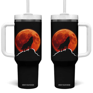 Howling Wolf Crimson Blood Moon Tumbler With Handle Mountain Wildlife Nature Graphic TS02 One Size: 40 oz Black Print Your Wear