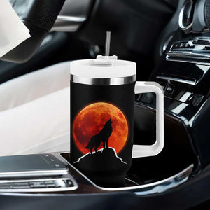 Howling Wolf Crimson Blood Moon Tumbler With Handle Mountain Wildlife Nature Graphic TS02 Print Your Wear