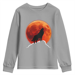 Howling Wolf Crimson Blood Moon Youth Sweatshirt Mountain Wildlife Nature Graphic TS02 Sport Gray Print Your Wear