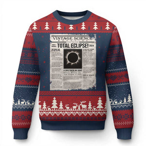 Retro Vintage Science Magazine Total Solar Eclipse 2024 Ugly Christmas Sweater Historic Totality Astronomy Geek Memorabilia TS02 Navy Red Print Your Wear