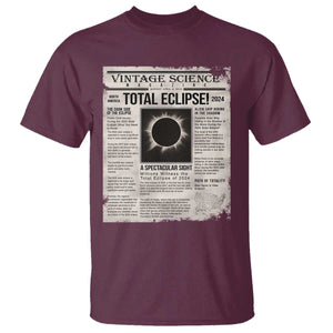 Retro Vintage Science Magazine Total Solar Eclipse 2024 T Shirt Historic Totality Astronomy Geek Memorabilia TS02 Maroon Print Your Wear