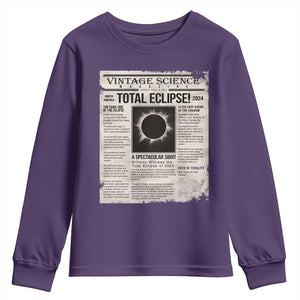 Retro Vintage Science Magazine Total Solar Eclipse 2024 Youth Sweatshirt Historic Totality Astronomy Geek Memorabilia TS02 Purple Print Your Wear