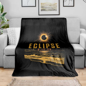 Total Solar Eclipse August 12 2026 Celestial Totality Throw Blanket Ocean Beach View Astronomy Souvenir TS02 Print Your Wear