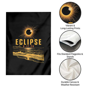 Total Solar Eclipse August 12 2026 Celestial Totality Garden Flag Ocean Beach View Astronomy Souvenir TS02 Print Your Wear
