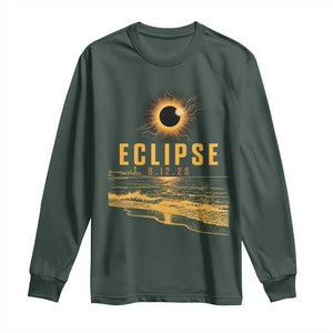 Total Solar Eclipse August 12 2026 Celestial Totality Long Sleeve Shirt Ocean Beach View Astronomy Souvenir TS02 Dark Forest Green Print Your Wear