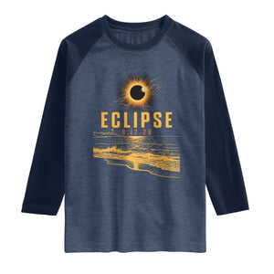 Total Solar Eclipse August 12 2026 Celestial Totality Raglan Shirt Ocean Beach View Astronomy Souvenir TS02 Heather Denim Navy Print Your Wear