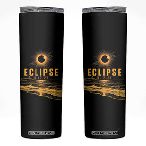 Total Solar Eclipse August 12 2026 Celestial Totality Skinny Tumbler Ocean Beach View Astronomy Souvenir TS02 Black Print Your Wear