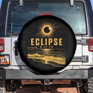 Total Solar Eclipse August 12 2026 Celestial Totality Spare Tire Cover Ocean Beach View Astronomy Souvenir TS02 No hole Black Print Your Wear