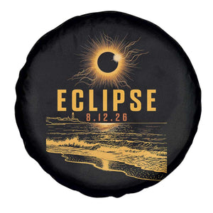 Total Solar Eclipse August 12 2026 Celestial Totality Spare Tire Cover Ocean Beach View Astronomy Souvenir TS02 Print Your Wear