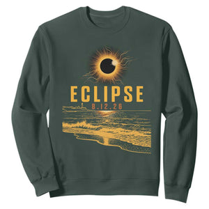 Total Solar Eclipse August 12 2026 Celestial Totality Sweatshirt Ocean Beach View Astronomy Souvenir TS02 Dark Forest Green Print Your Wear