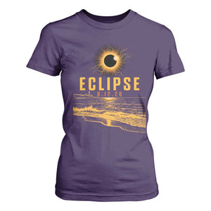 Total Solar Eclipse August 12 2026 Celestial Totality T Shirt For Women Ocean Beach View Astronomy Souvenir TS02 Purple Print Your Wear