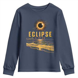 Total Solar Eclipse August 12 2026 Celestial Totality Youth Sweatshirt Ocean Beach View Astronomy Souvenir TS02 Navy Print Your Wear