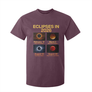 Eclipses in 2026 Celestial Calendar Infographic T Shirt For Kid Space Nerd Astronomy Gift Astrology Lover TS02 Maroon Print Your Wear