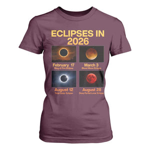 Eclipses in 2026 Celestial Calendar Infographic T Shirt For Women Space Nerd Astronomy Gift Astrology Lover TS02 Maroon Print Your Wear