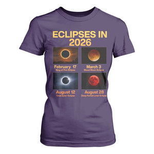 Eclipses in 2026 Celestial Calendar Infographic T Shirt For Women Space Nerd Astronomy Gift Astrology Lover TS02 Purple Print Your Wear