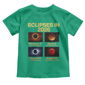 Eclipses in 2026 Celestial Calendar Infographic Toddler T Shirt Space Nerd Astronomy Gift Astrology Lover TS02 Irish Green Print Your Wear