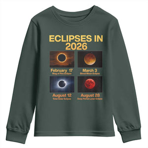 Eclipses in 2026 Celestial Calendar Infographic Youth Sweatshirt Space Nerd Astronomy Gift Astrology Lover TS02 Dark Forest Green Print Your Wear