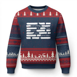 Everything Is Fine Trust Your Government Ugly Christmas Sweater Sarcastic Flag Political Satire Humor TS02 Navy Red Print Your Wear